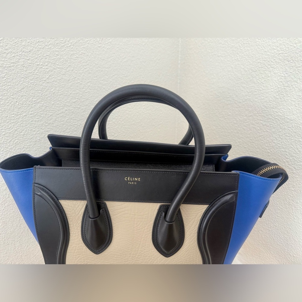 CELINE Mini Luggage Elephant Calfskin Leather Tri-Color  Handbag - Picture 6 of 14